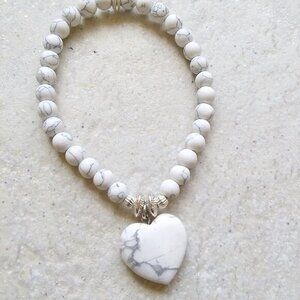Winter Heart Bracelet | Natural Howlite Gemstone | Handmade Holiday Gift for Her